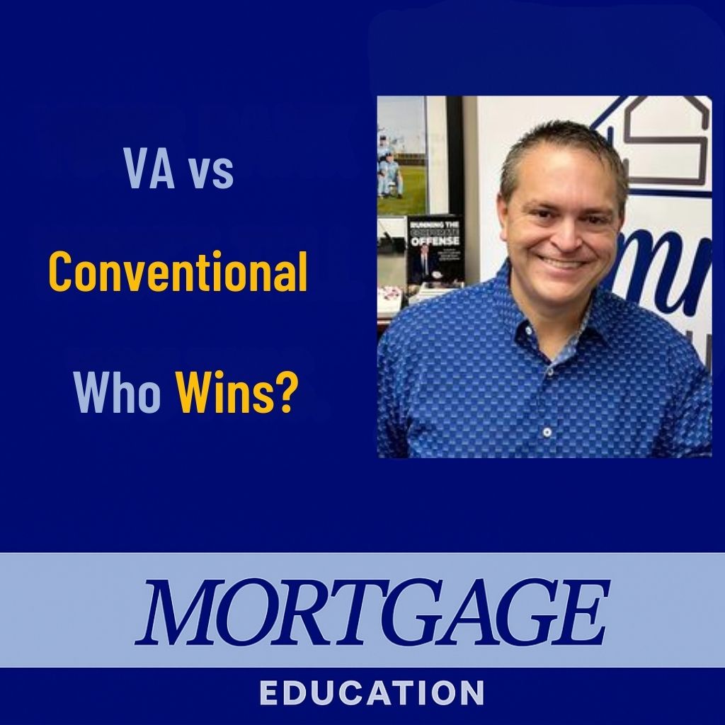 VA vs Conventional loan comparison thumbnail with text ‘Who Wins?’ and smiling mortgage expert.